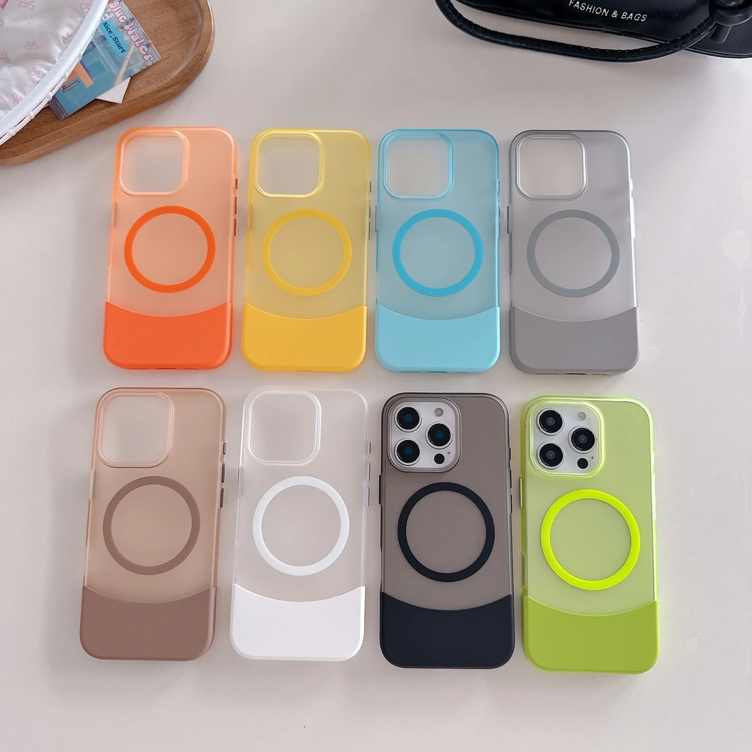 上下拼色适用苹果16ProMax手机壳半透15Pro简约14磁吸13磨砂肤感