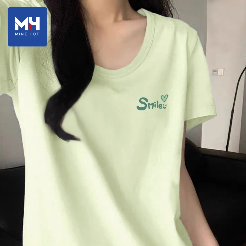 唐狮集团MH芥末黄v领女短袖t恤2025夏季女装大码正肩半袖体恤H