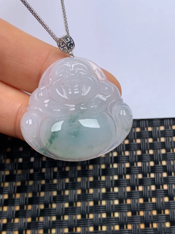缅甸翡翠A货，冰种飘花佛公，尺寸31.3-33.7-6.8