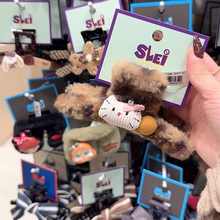 豹纹kt新款毛毛抓夹