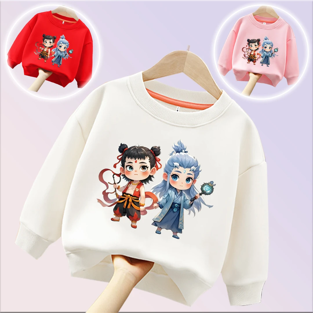 哪吒敖丙魔珠灵珠  亲子圆领棉长袖卫衣男女童儿童春秋季出游ins