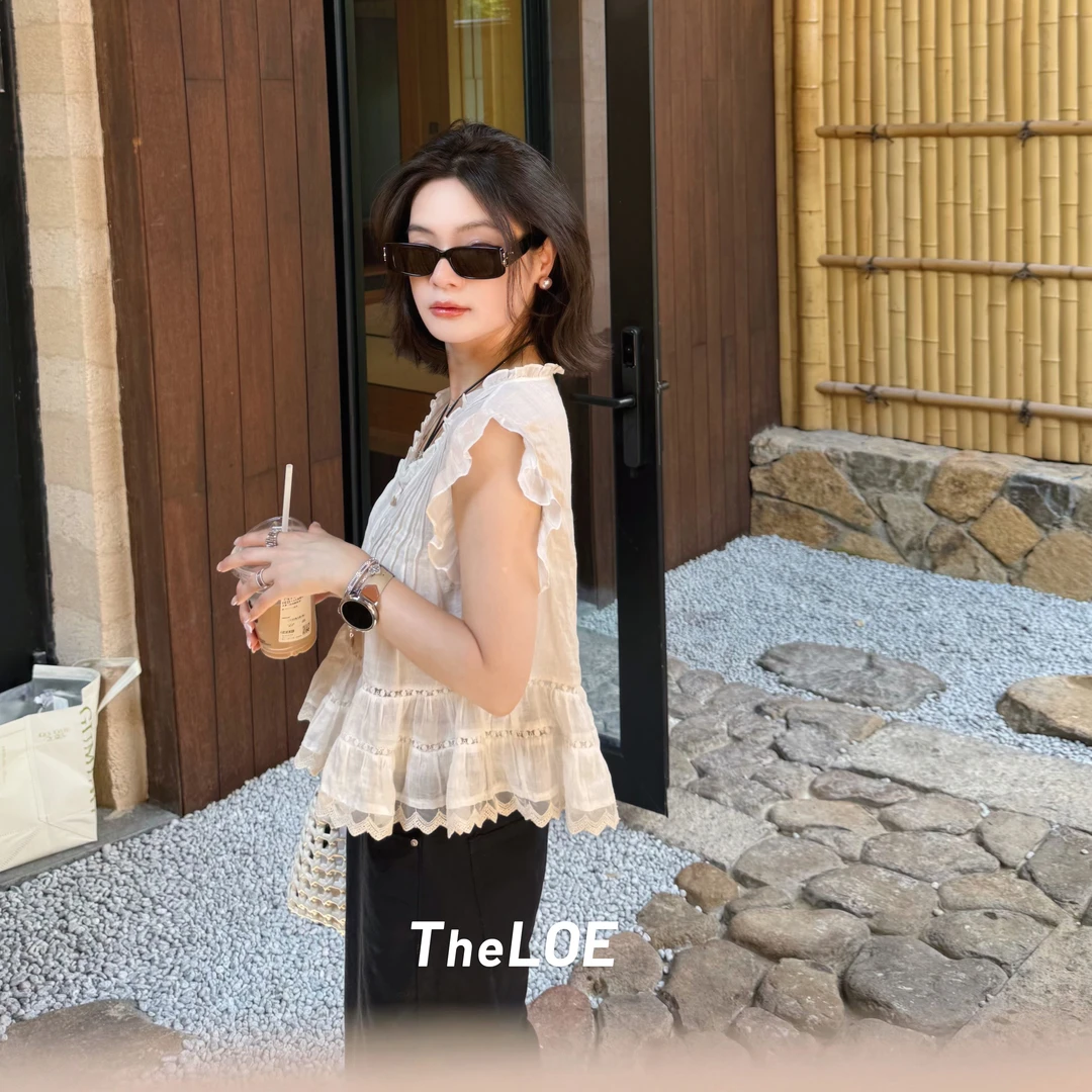 TheLOE/月光白苎麻衬衫百分百苎麻木耳边无袖上衣#07.04S-G6000