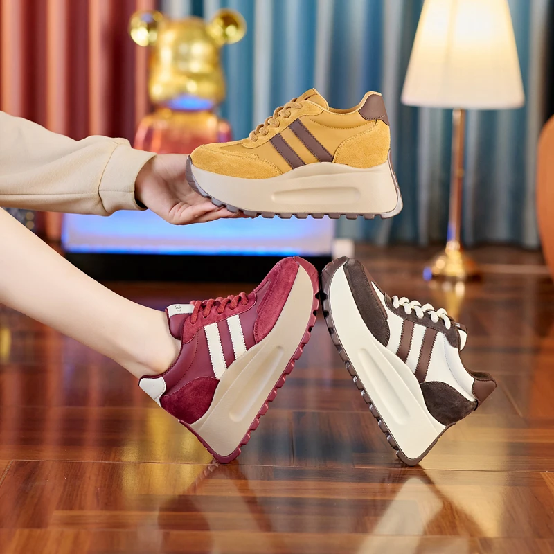 8587春季新款时尚厚底增高8cm潮流字母百搭女士休闲鞋运动鞋棕色