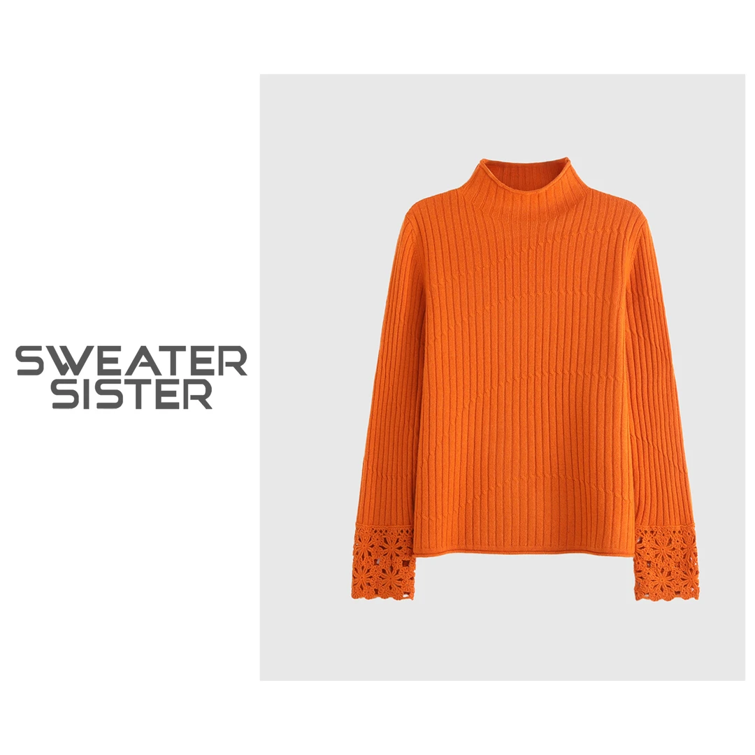 多色系半高领羊毛打底衫钩花镂空软糯针织毛衣女066-1025