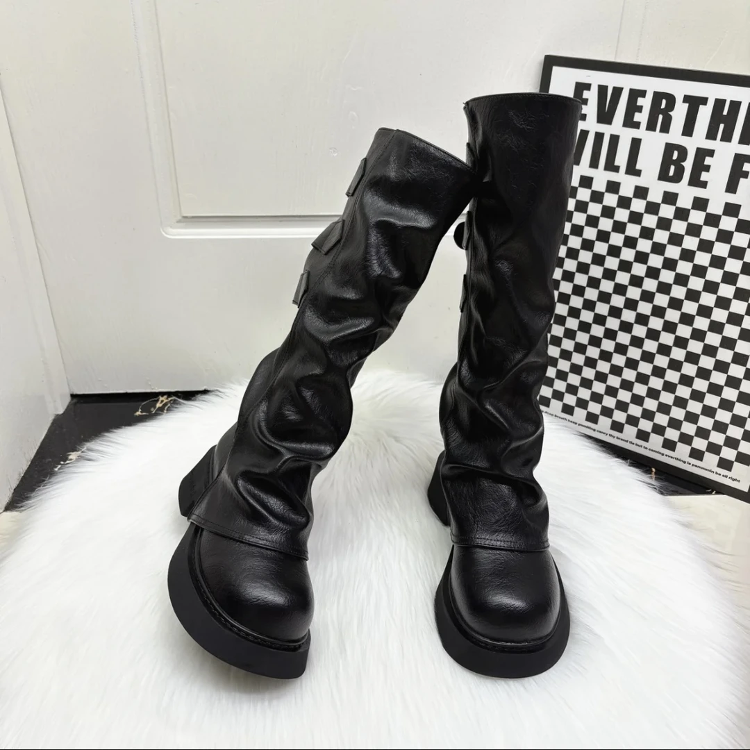 堆堆时装靴女2025不过膝盖高筒裤管靴显高瘦显腿长小个子长靴