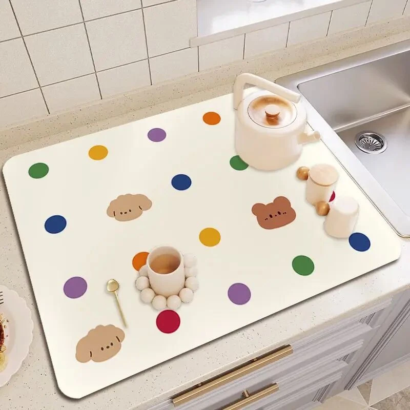 卡通可爱硅藻泥厨房台面沥水垫吧台吸水速干桌垫防滑吸油杯垫餐垫