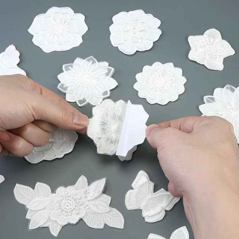 衣服白色布贴蚊帐破洞修补贴自粘免缝裙子无痕补丁贴图案刺绣贴纸