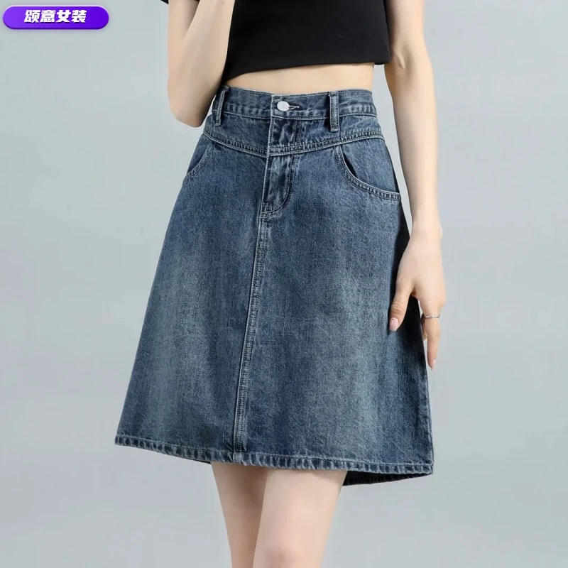 美式大码牛仔复古短裙牛仔裙2024中裙夏季新款半身裙高腰梨形显瘦