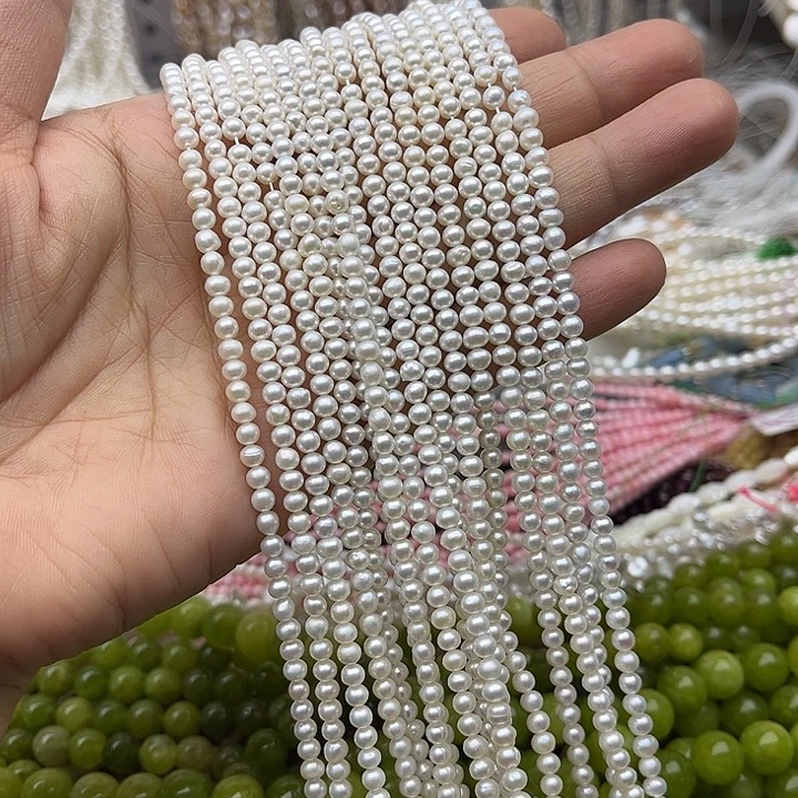 淡水珍珠未镶嵌珠宝半成品一条3.5mm左右极光珍珠