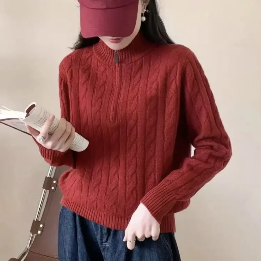 老钱风战马刺绣立领半拉链套头时尚高领针织衫CY-1002