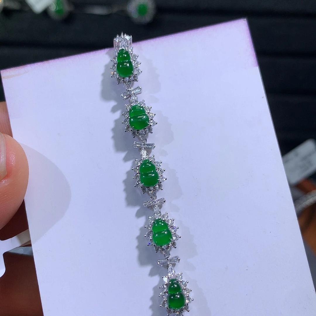 翡翠手链18K金镶嵌葫芦手链