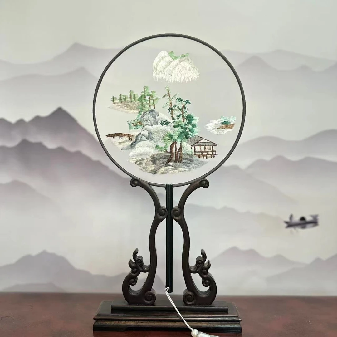 7号高山流水 龙年春晚同款2024年新款苏绣双面绣团扇非遗文化传承