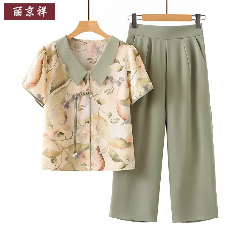 新中式妈妈装夏季2025新款国风洋气雪纺短袖时尚小衫中老年