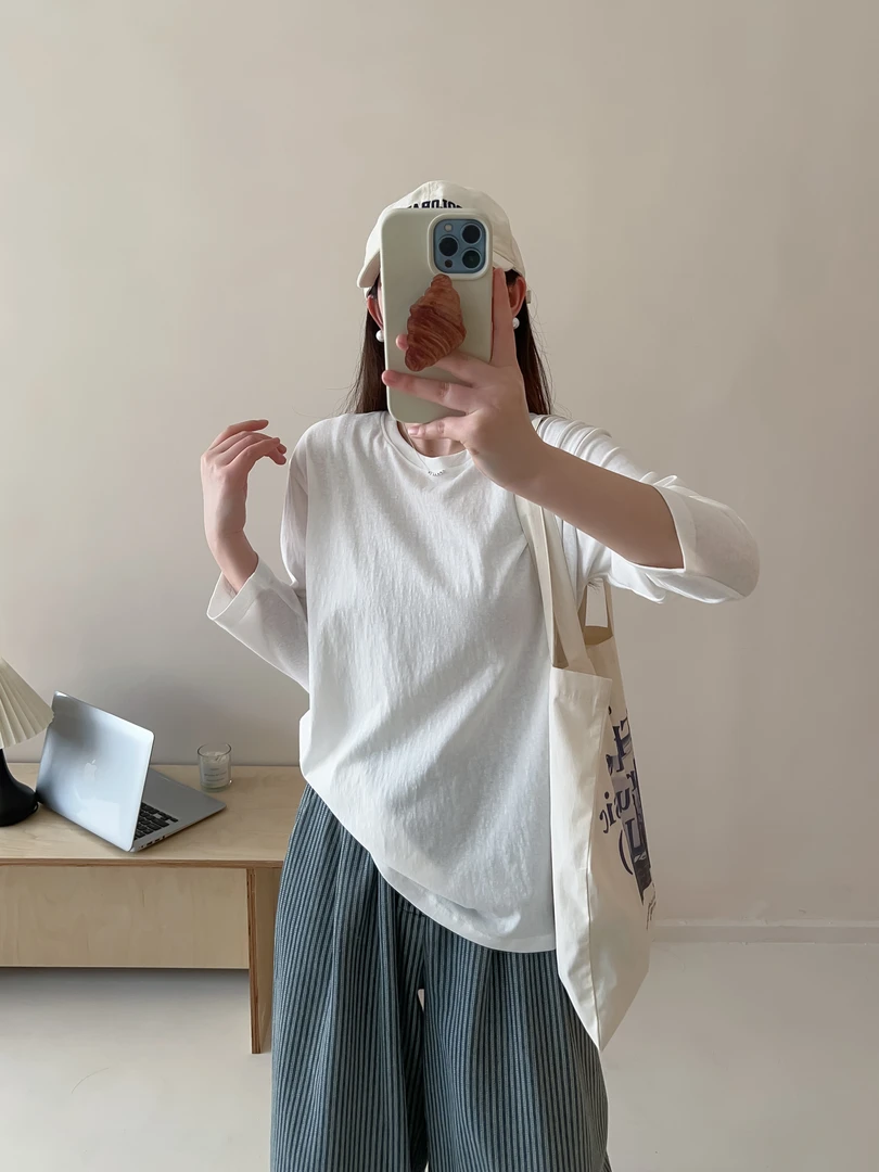 秋季新款韩系休闲百搭女款圆领长袖打底衫8186