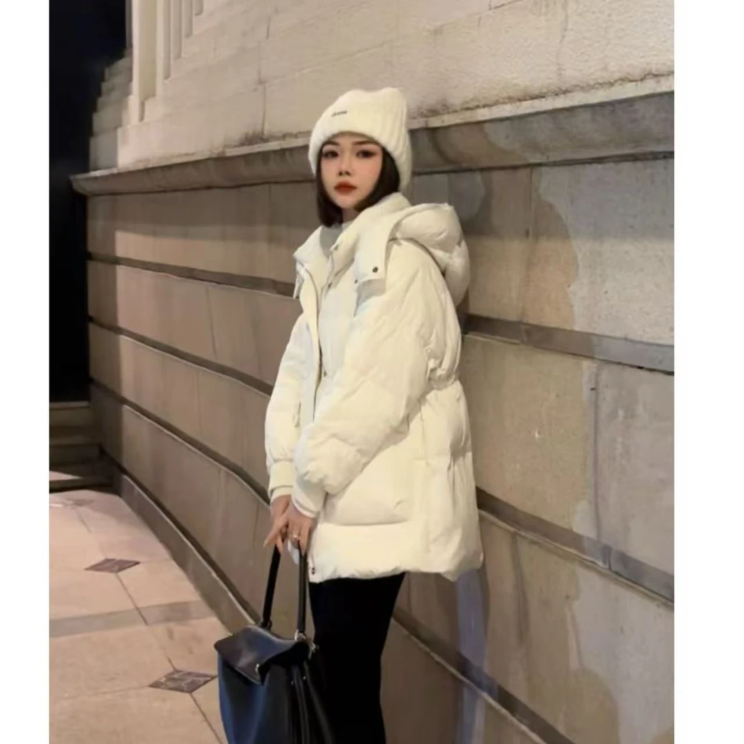 玳妮【可脱卸连帽羽绒】冬季收腰大口袋羽绒服安心绒蓬松韩版面包服