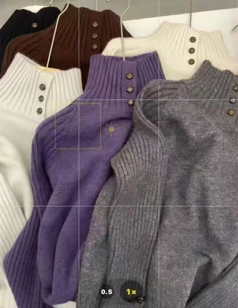 慵懒风加厚高领毛衣女秋冬2025新款设计感纽扣长袖针织衫套头上衣