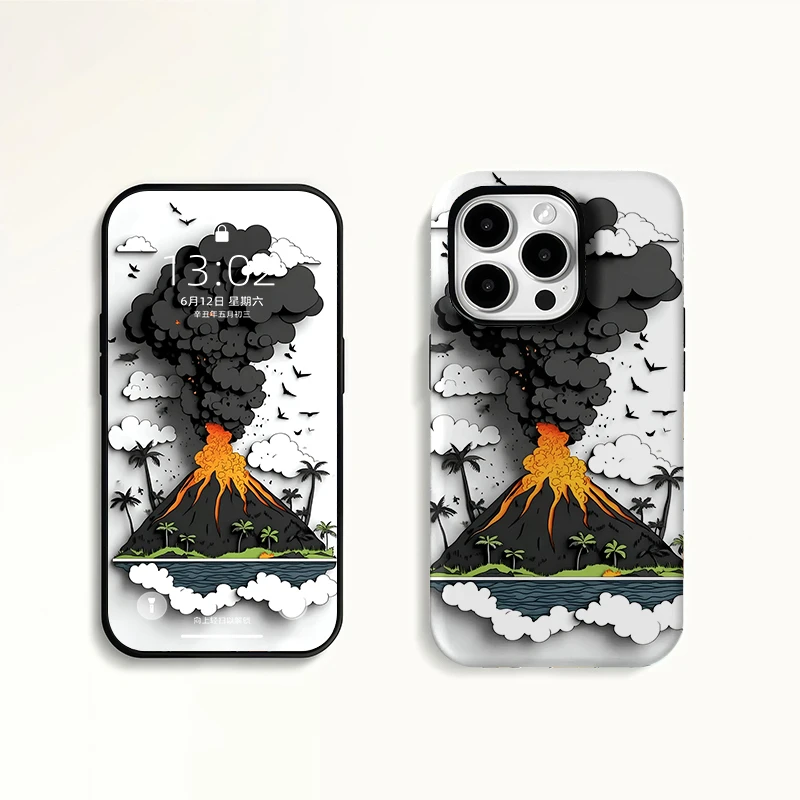 火山喷发菲林壳防摔适用苹果16华为reno13小米reno12全包防摔软壳