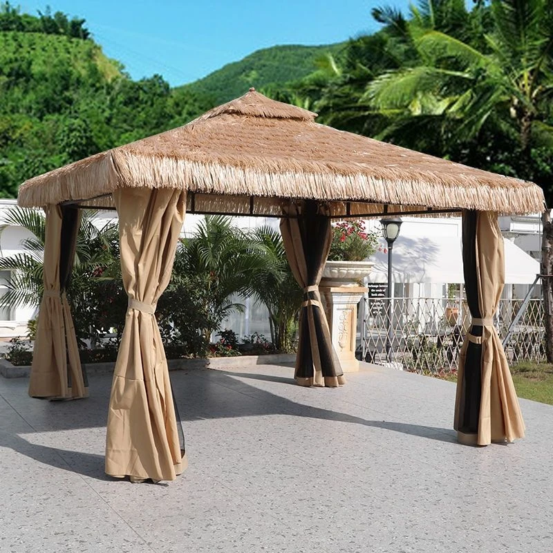 户外凉亭休闲庭院家用四角茶水亭院子农家乐假毛草稻草茅草屋凉亭