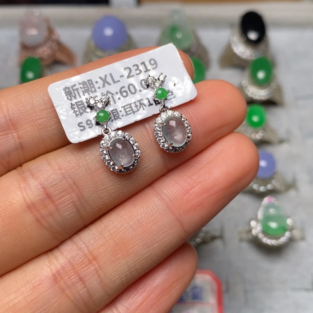 银S925镶嵌翡翠耳饰耳坠