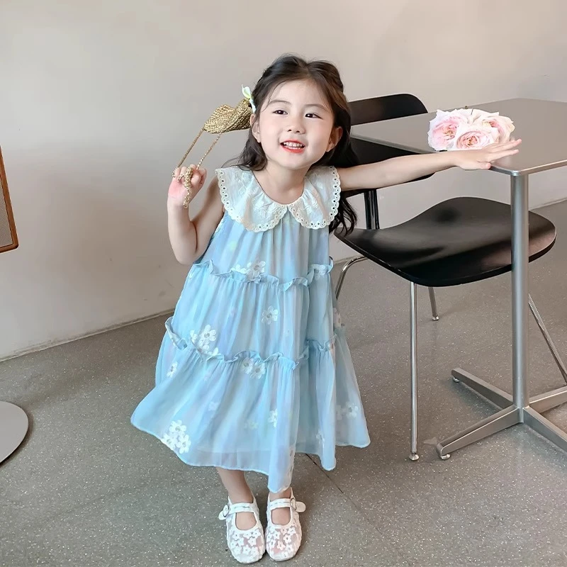 女童夏装无袖连衣裙2025新款宝宝夏季甜美公主裙儿童洋气雪纺裙子