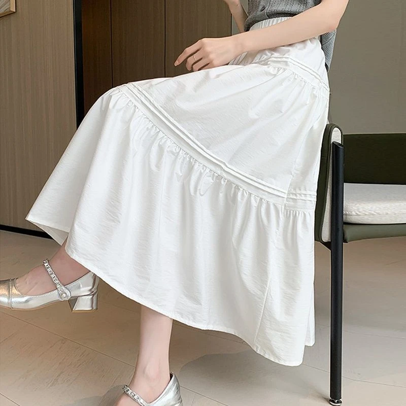 白色半身裙子女新款春夏出行垂感a字长裙半裙小个子蓬蓬蛋糕裙