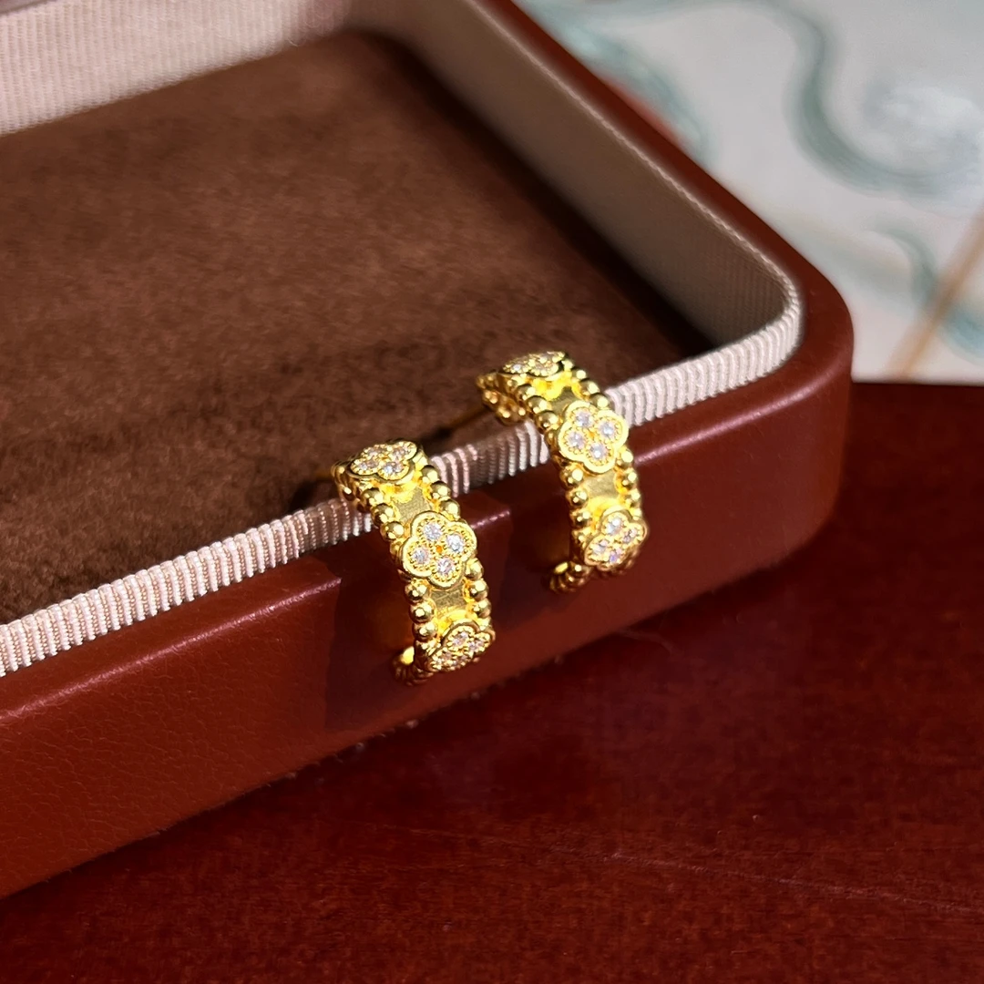 【晓月坠花丝耳饰】足金 拉丝 立体 花卉 精工 双层 点钻