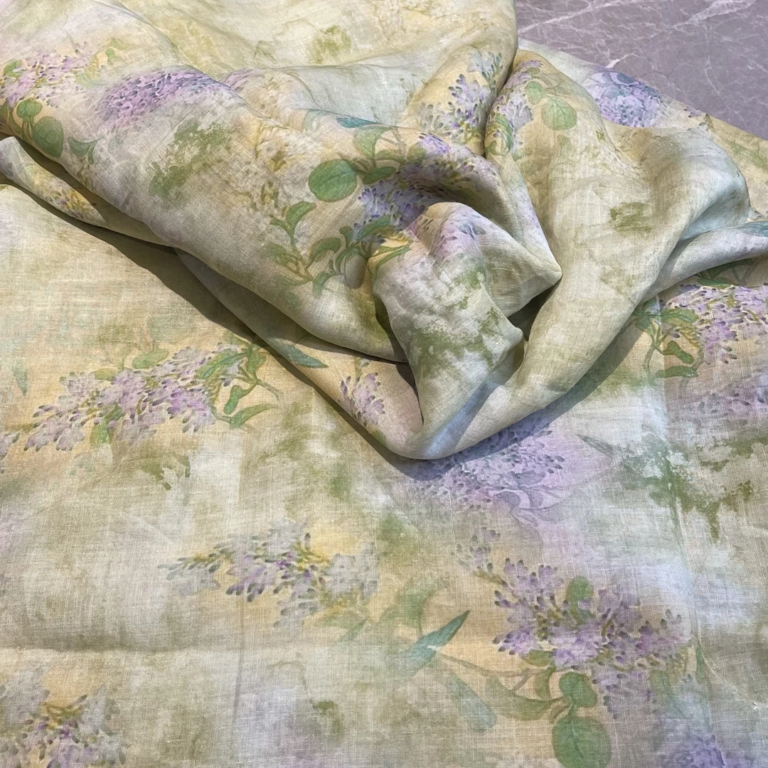 42支苎麻柔黄紫丁香连衣裙 小衫布料