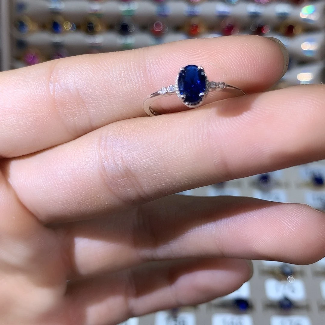 戒指蓝宝石银S925镶嵌银色57