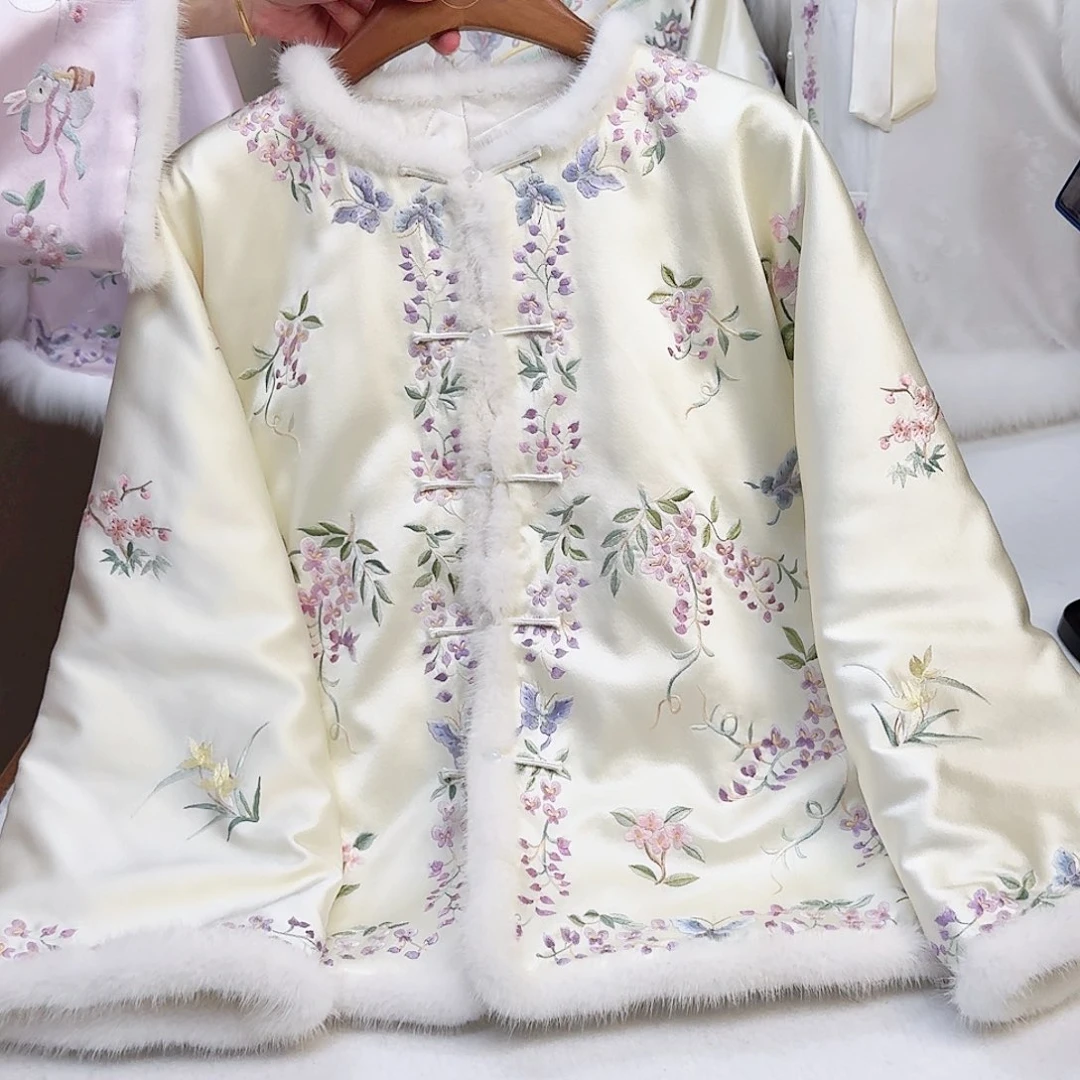 织绣真丝乳白色 紫藤花  冬款