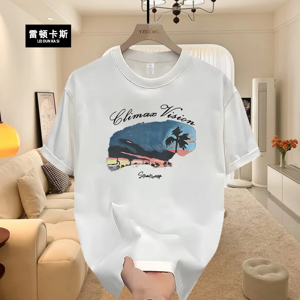 雷顿卡斯美式痞帅重磅纯棉短袖T恤青年男女款夏季ins潮牌圆领上衣