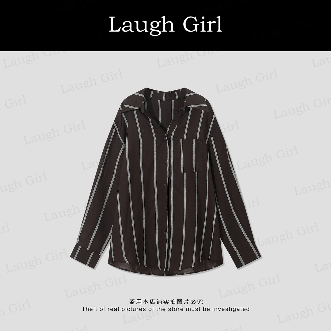 楚楚君 Laugh girl【撞色条纹】纯欲慵懒风百搭竖条纹衬衫CL53508J