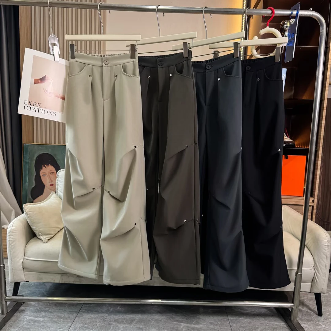 0727冬季加绒宽松直筒阔腿美式工装长裤女