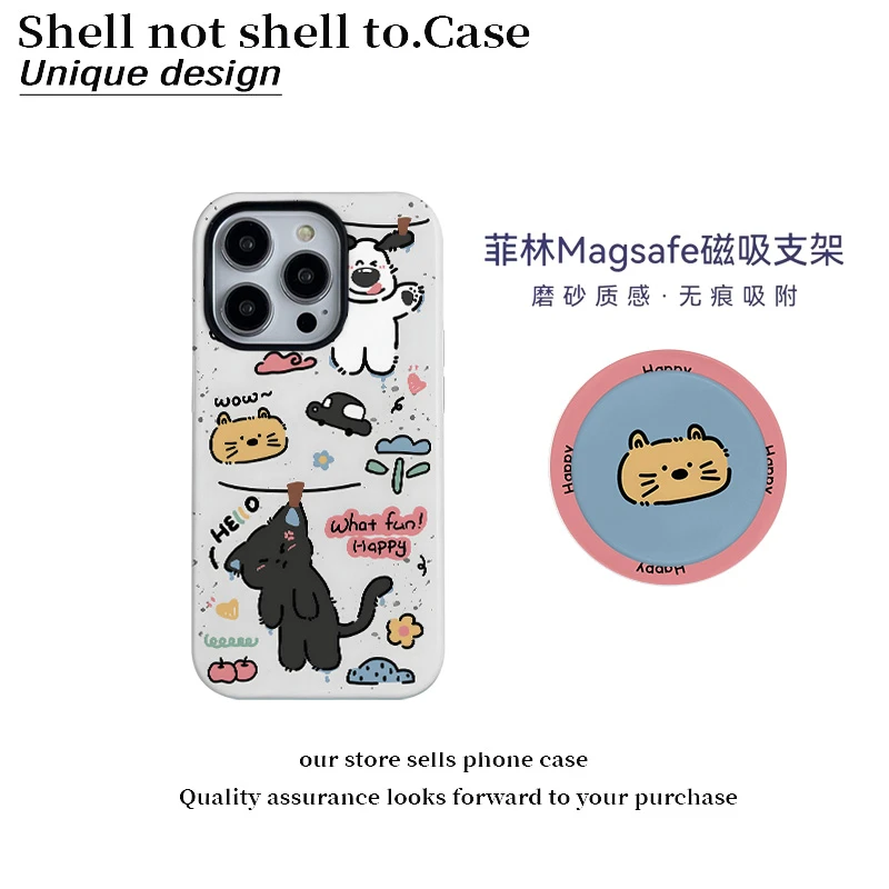搞怪猫咪小狗菲林二合一适用苹果15/16promax手机壳小米15/14华为