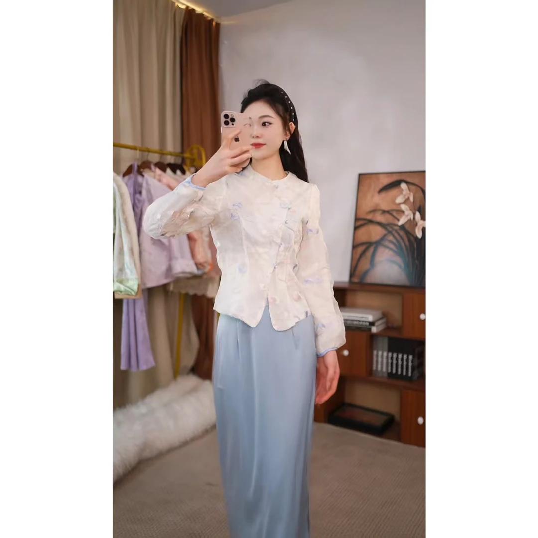 新中式国风刺绣套装女春2025新款高级感盘扣上衣半身裙两件套207