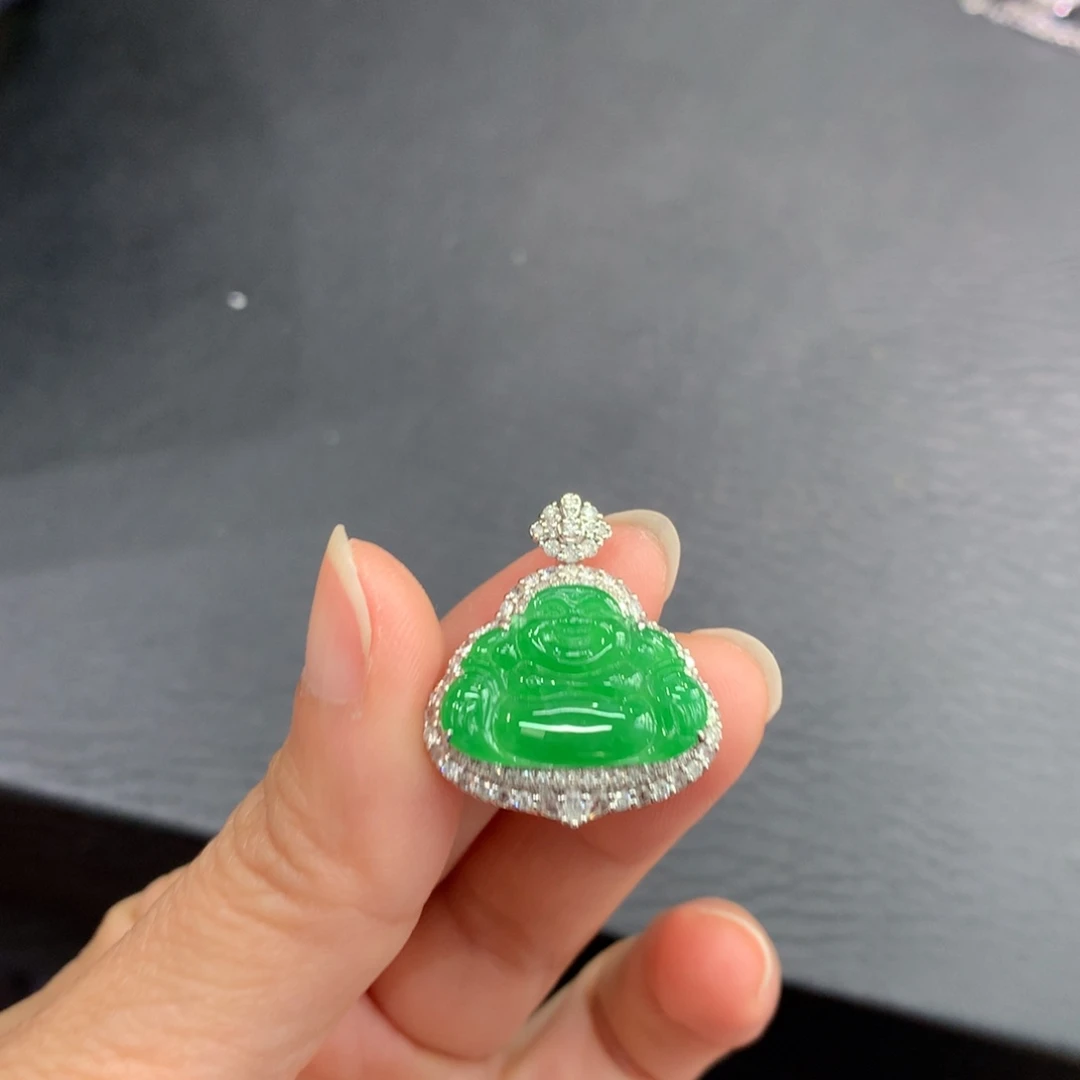 吊坠(不含链)18K金镶嵌翡翠