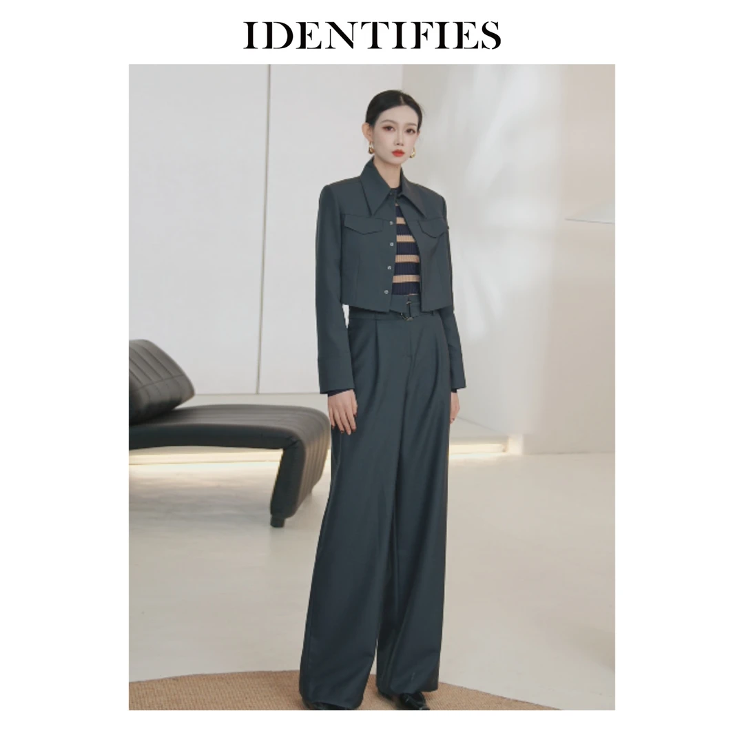 IDENTIFIES/易缔媤阔腿裤高腰休闲裤西装休闲显瘦