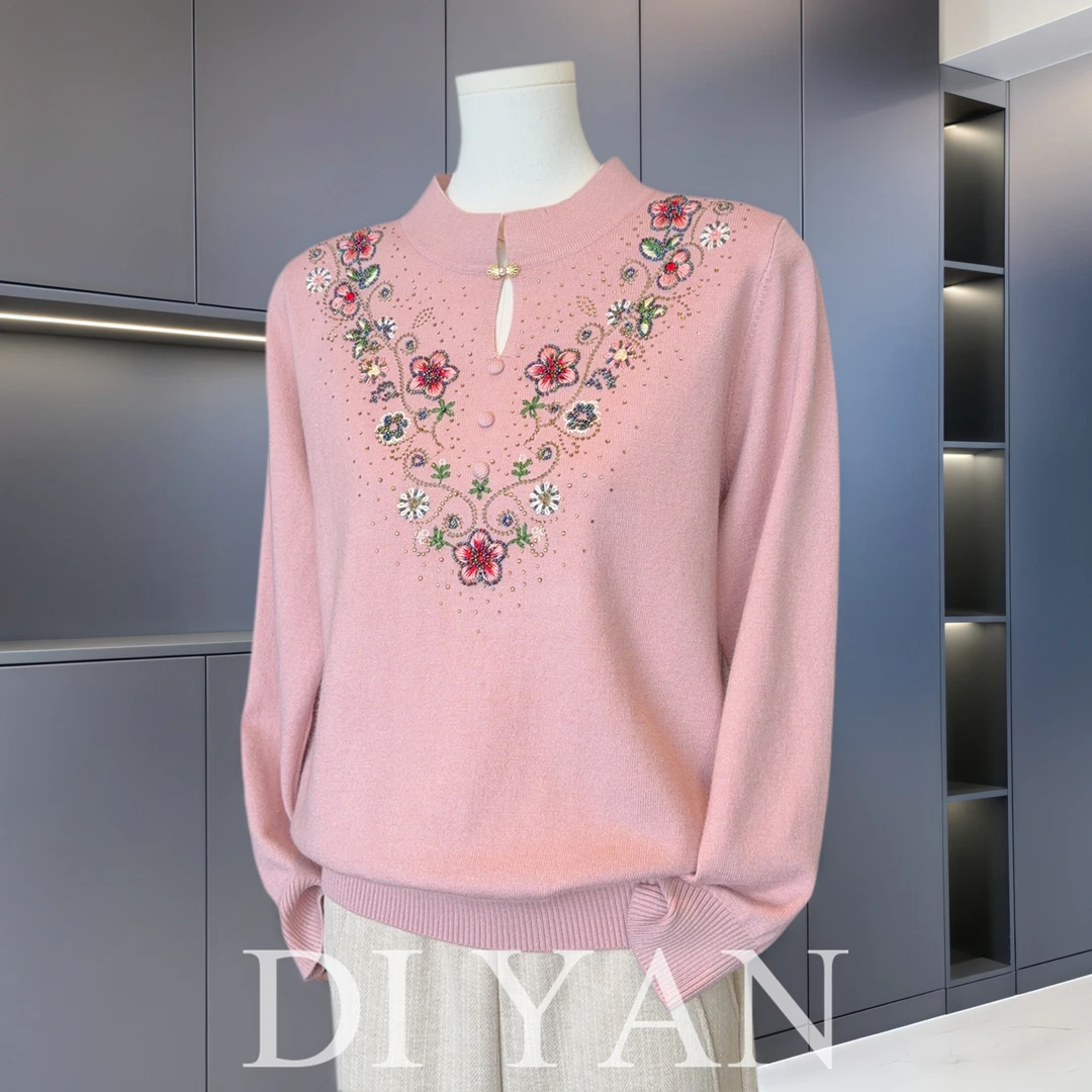 国风妈妈秋装新款针织衫上衣50岁中老年人女装秋冬打底衫气质毛衣