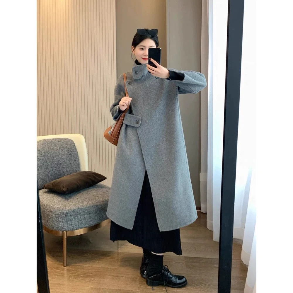 真羊毛!今年流行爆款立领羊绒厚毛呢外套双面呢羊毛大衣女2024年