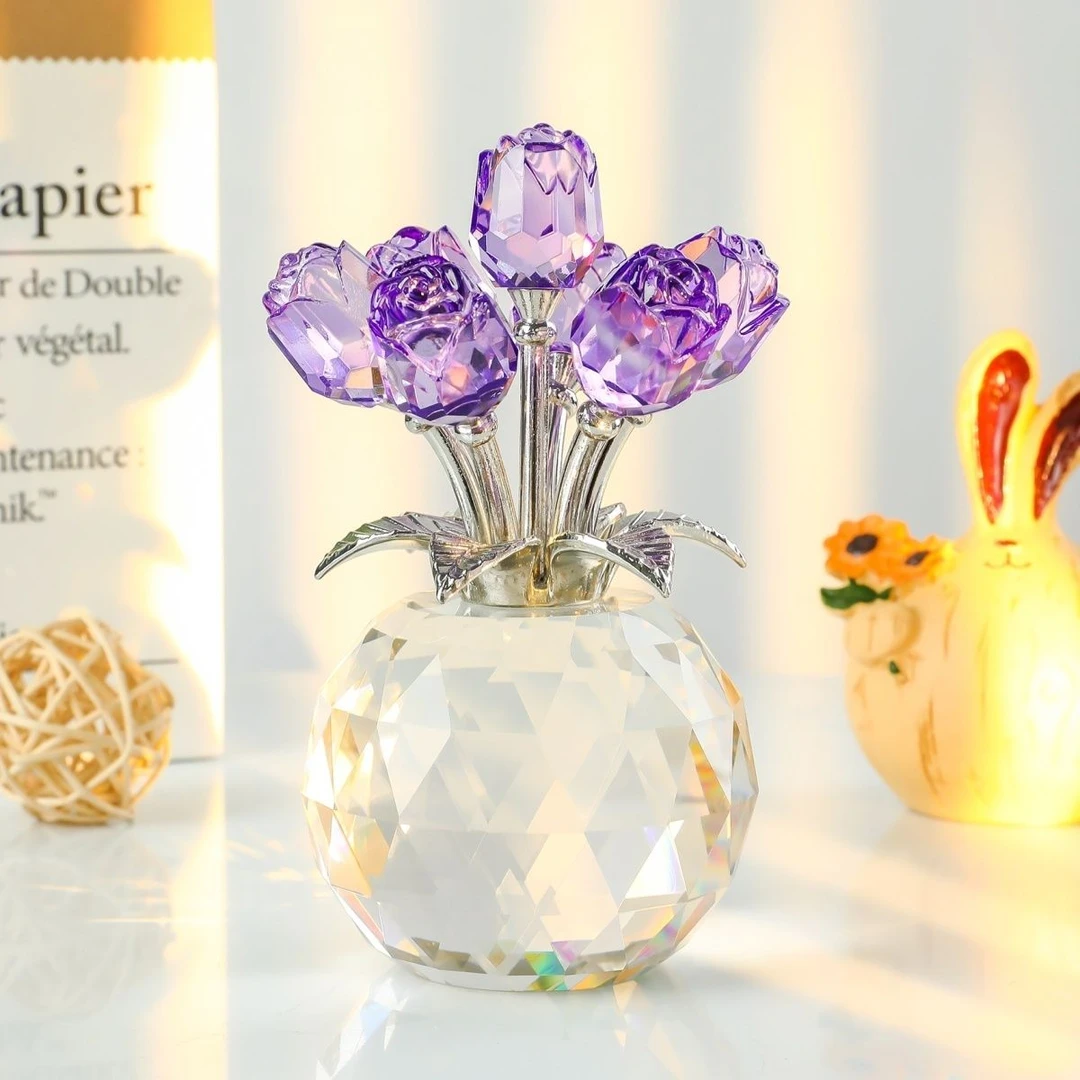 教师节水晶花朵创意办公室摆件桌面车内装饰品送老师