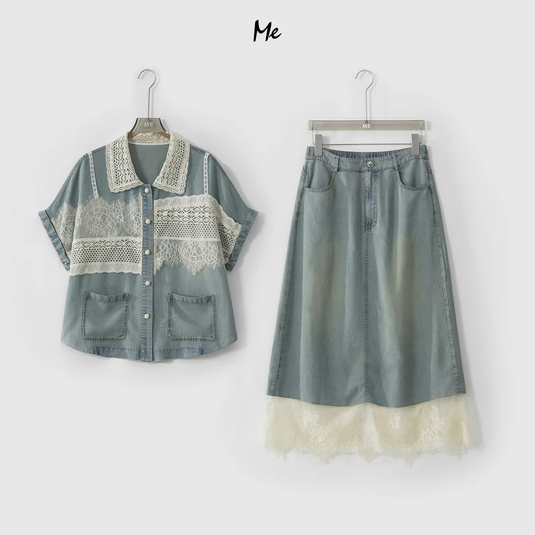 ME【花与爱丽丝】冰柔感浮雕刺绣巨遮肉时尚百搭休闲套装MESS4994