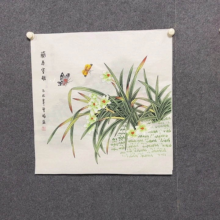 国画斗方花鸟一副