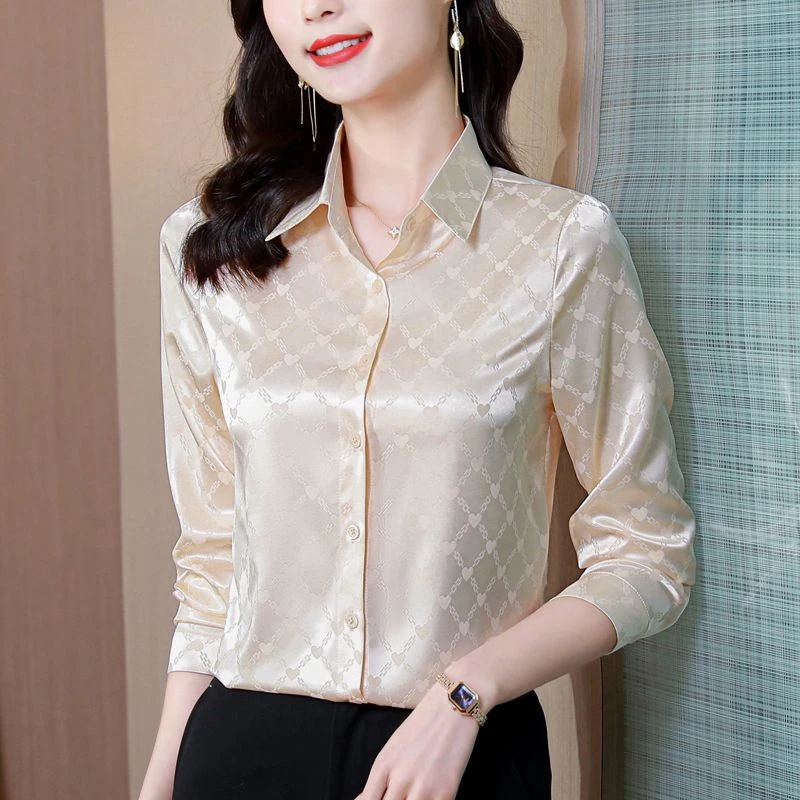 高档真丝衬衫女长袖上衣春秋薄款时尚气质洋气外穿职业工作服衬衣