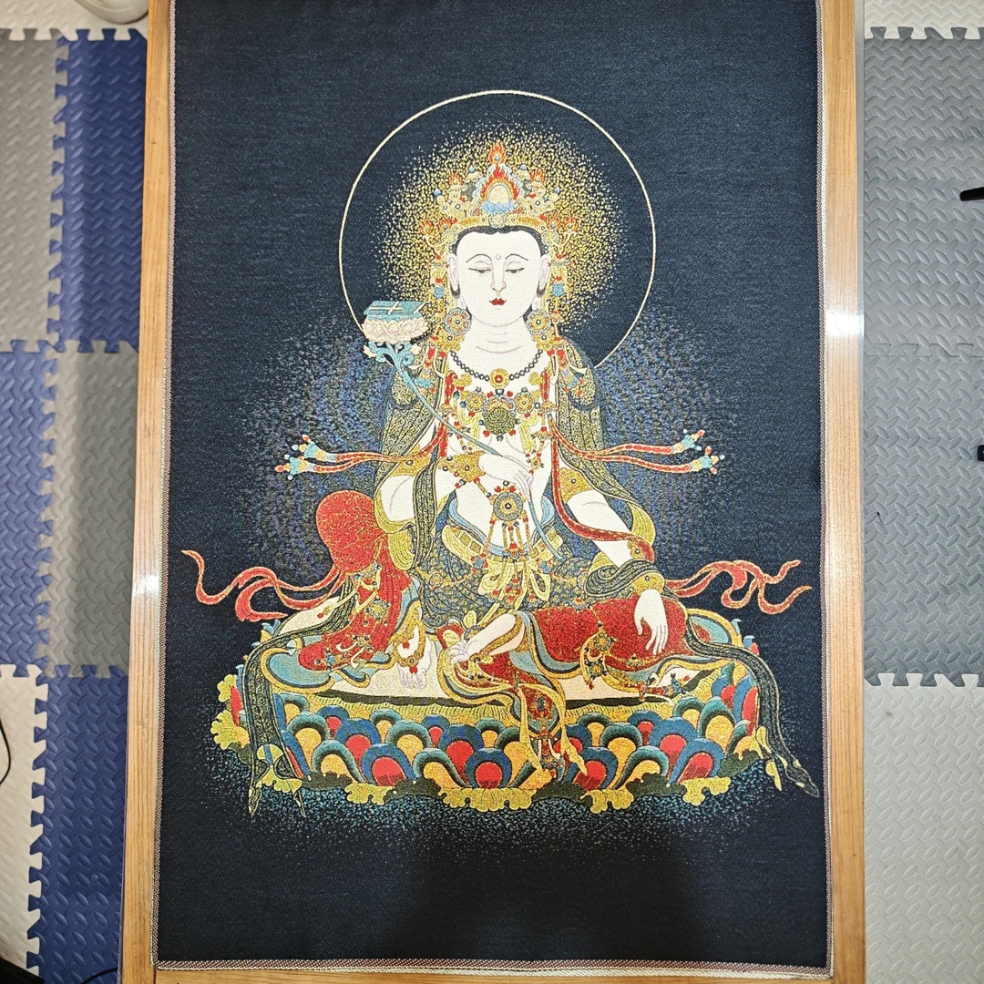 刺绣文殊装饰画办公室玄关茶室书房佛堂背景墙挂画（兔）
