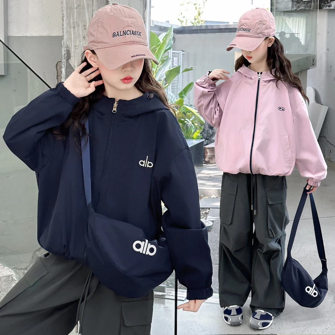 女童秋季时尚洋气两面穿外套春秋春装休闲风中大童字母童装洋气