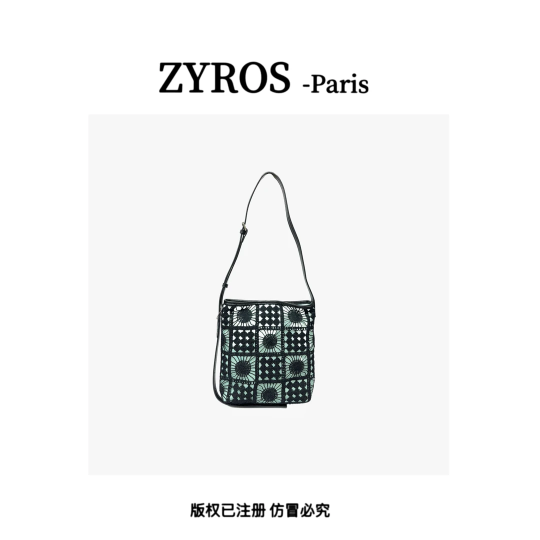ZYROS/秋冬新款黑色提花高级感时尚百搭单肩斜跨休闲小方包女Z036