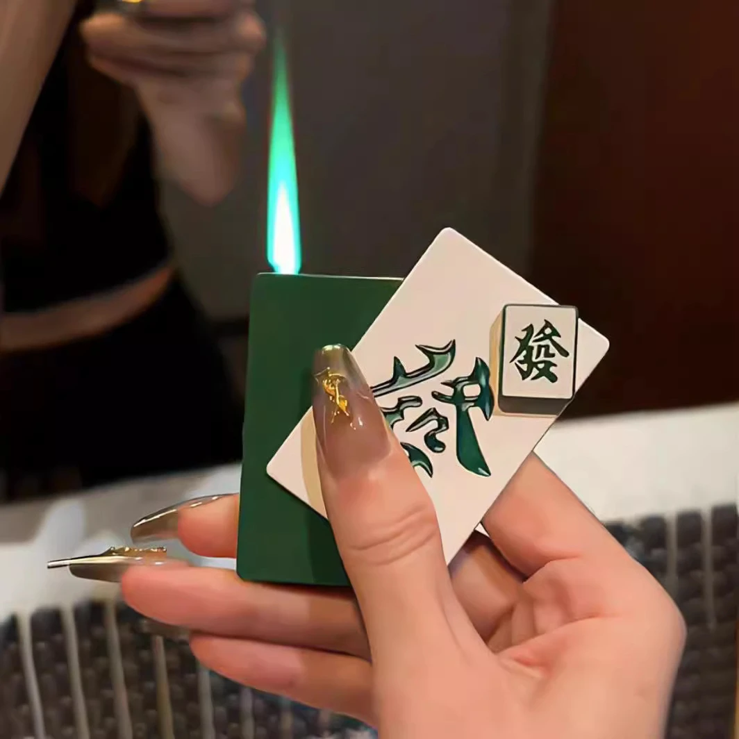 旋转麻将打火机炫酷解压网红款高颜值发财创意防风个性潮流绿火焰