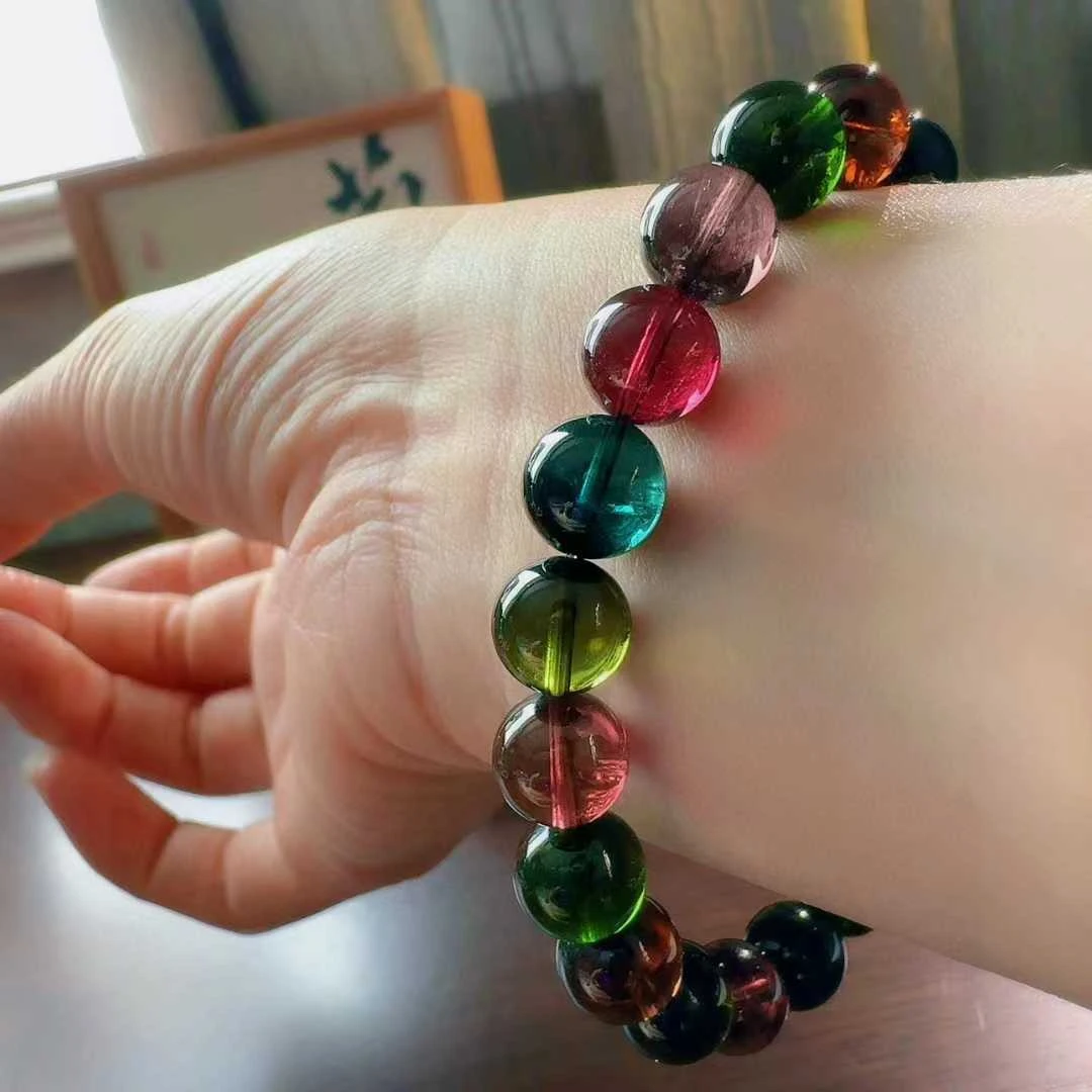 天然真品老矿碧玺手串单圈9.4mm28g正品巴西简约碧玺手链女旺夫