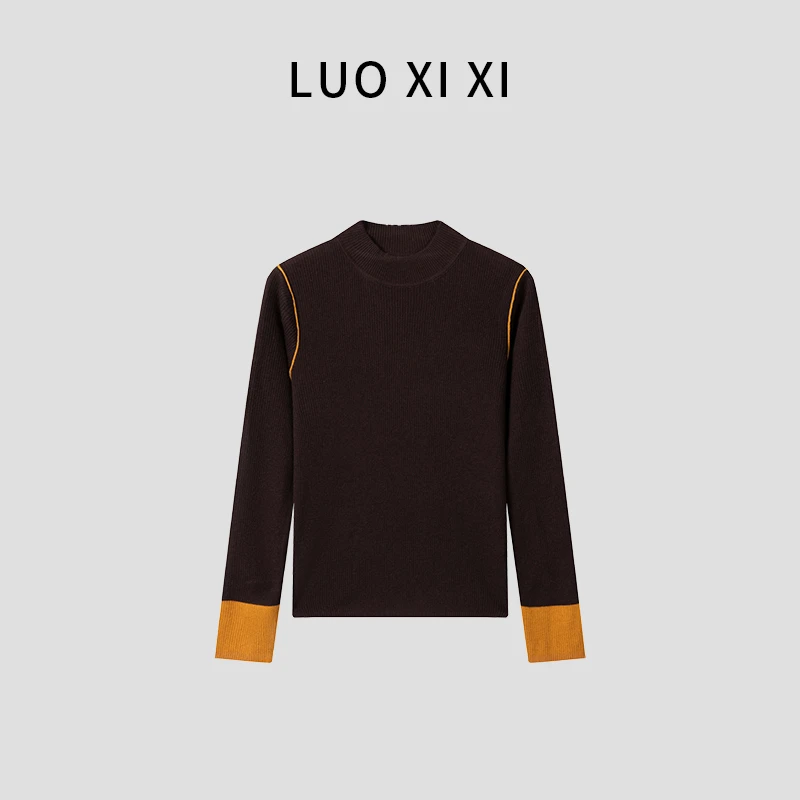 MEIZHENZI【流光落霞】32.8%超细绵羊毛|拼色打底衫女秋冬针织毛衣