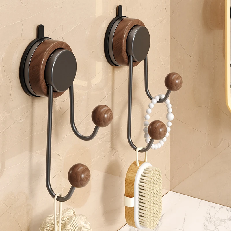 木纹吸盘挂钩免打孔强力承重门后挂衣钩壁挂墙上卫生间浴室粘钩