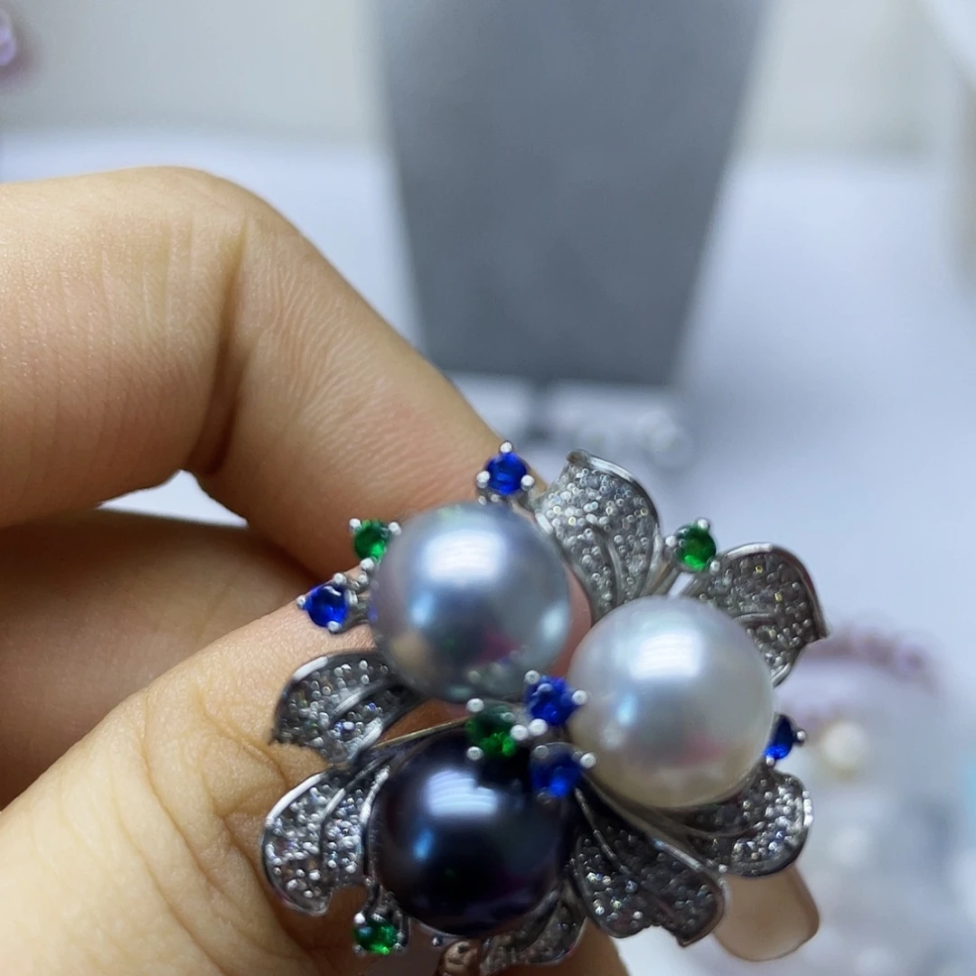 银S925镶嵌戒指海水珍珠